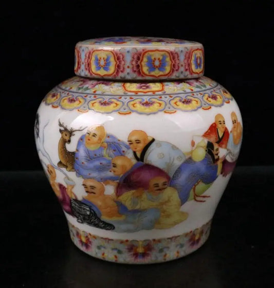 China enamel color ceramic Tea cans crafts statue