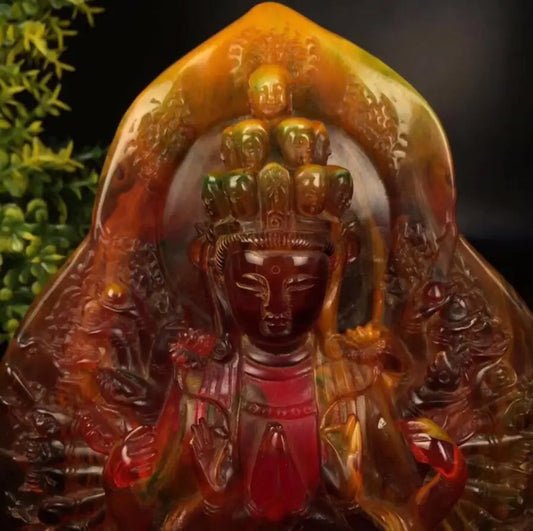 China imitation amber thousand hand Guanyin crafts statue