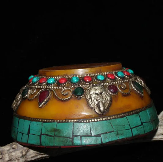 China imitation beeswax bowl inlay imitation coral turquoise crafts statue