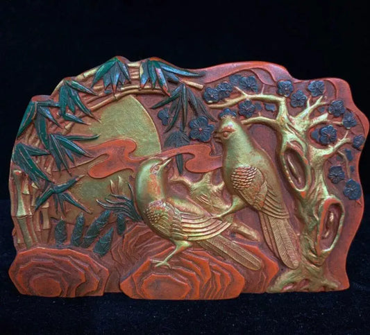 China ink lump magpies plum Bossom crafts statue