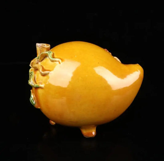 China seiko Yellow glaze ceramic Peach teapot crafts statue