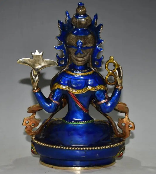 China seiko brass cloisonne Four arms Guanyin Buddha crafts statue