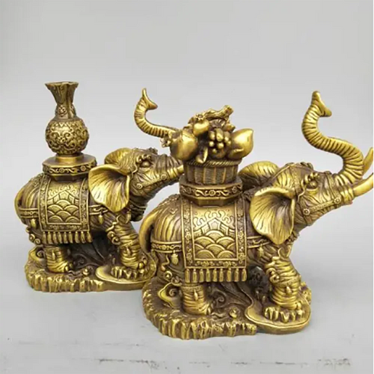 China seiko carving Pure brass elephant wealth A pair statue