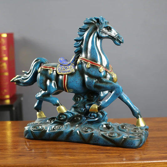 Chinese Antique Royal War Horse Sculpture Resin Imperial Palace Horse Statue Ornament Business Gift Art and Craft Home Decor