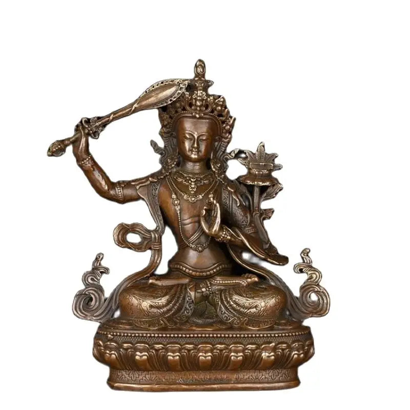Chinese Archaize Tibetan Tibetan Buddhism Bronze Brass Manjushri Bodhisattva Buddha Statue Enshrined Collection Ornaments