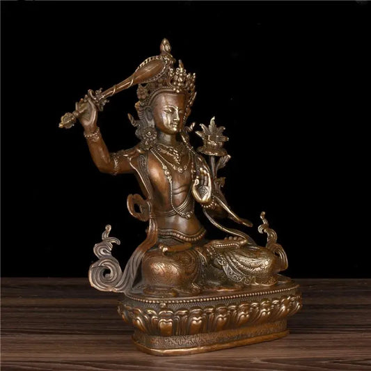 Chinese Archaize Tibetan Tibetan Buddhism Bronze Brass Manjushri Bodhisattva Buddha Statue Enshrined Collection Ornaments