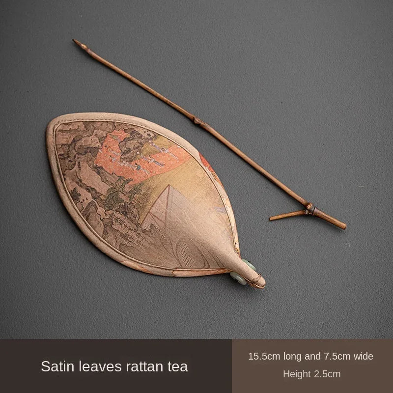 Chinese Bamboo Woven Satin Large Paint Rattan Dustpan Tea Spoon Tea Holder Bamboo Tea Holder Tea Pick Caddy Spoon Accessories