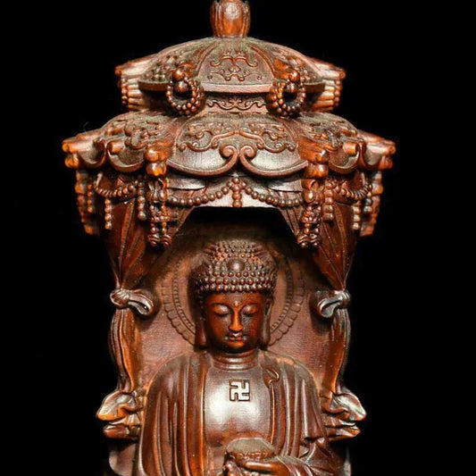 Chinese Buddhism Boxwood Wood Carving Shakyamuni Kwan-yin Guan Yin Buddha Statue