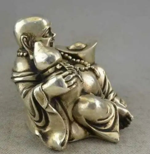 Chinese Buddhism Miao Silver Gourd Yuanbao Happy Laugh Maitreya Buddha Statue