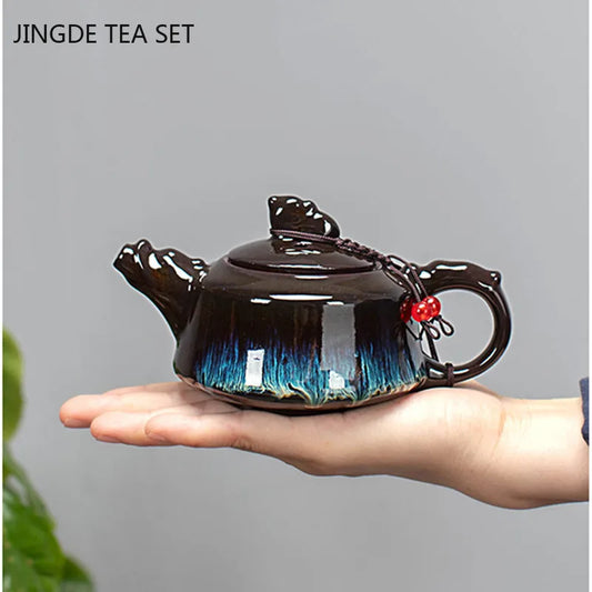 Chinese Ceramics Kiln Change Teapot Tradition Stoneware Filter Tea Pot Customized Tea Ceremony Kettle Gifts Home Tea Maker