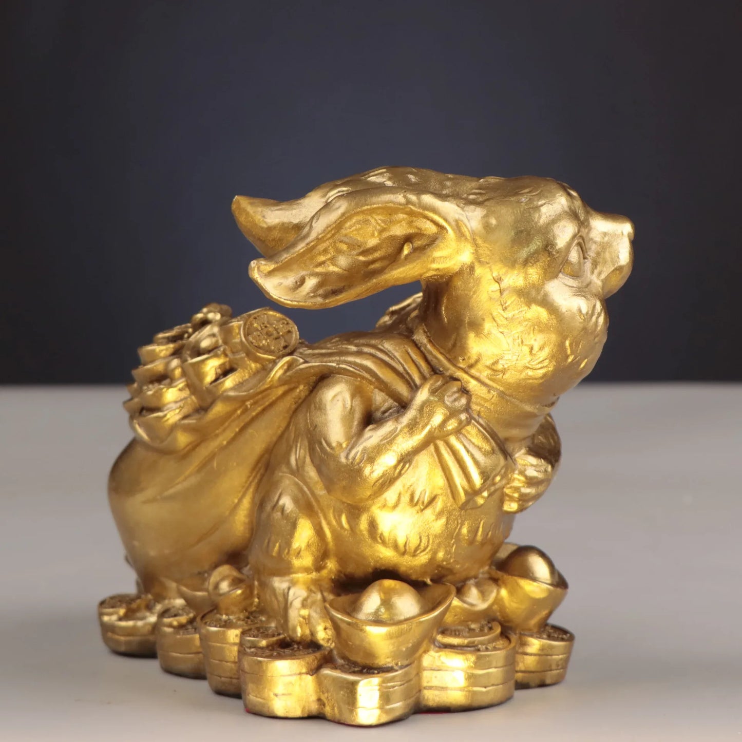 Chinese Collection Brass Wealth Chinese Zodiac Rabbit Crafts Decoration Statue