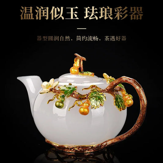 Chinese Enamel Glazed Teapot Office Teapot White Porcelain Jade Teapot Kungfu Tea Set Accessories Single Pot Tea Dispenser