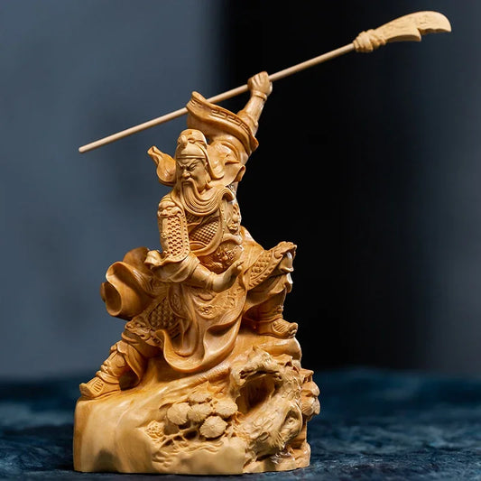 Chinese Feng Shui Traditional Boxwood GuanYu Wood Statue Office Decor Collection Wood Sculpture Ornaments