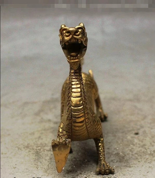 Chinese FengShui Brass Carved Palace Guard God Beast Dragon Statue Statuette