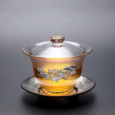 Chinese Gaiwan Tea Set with Saucer, Crystal Glass, Kung Fu Tea Cup, Ceremony Tea Cup, 150ml
