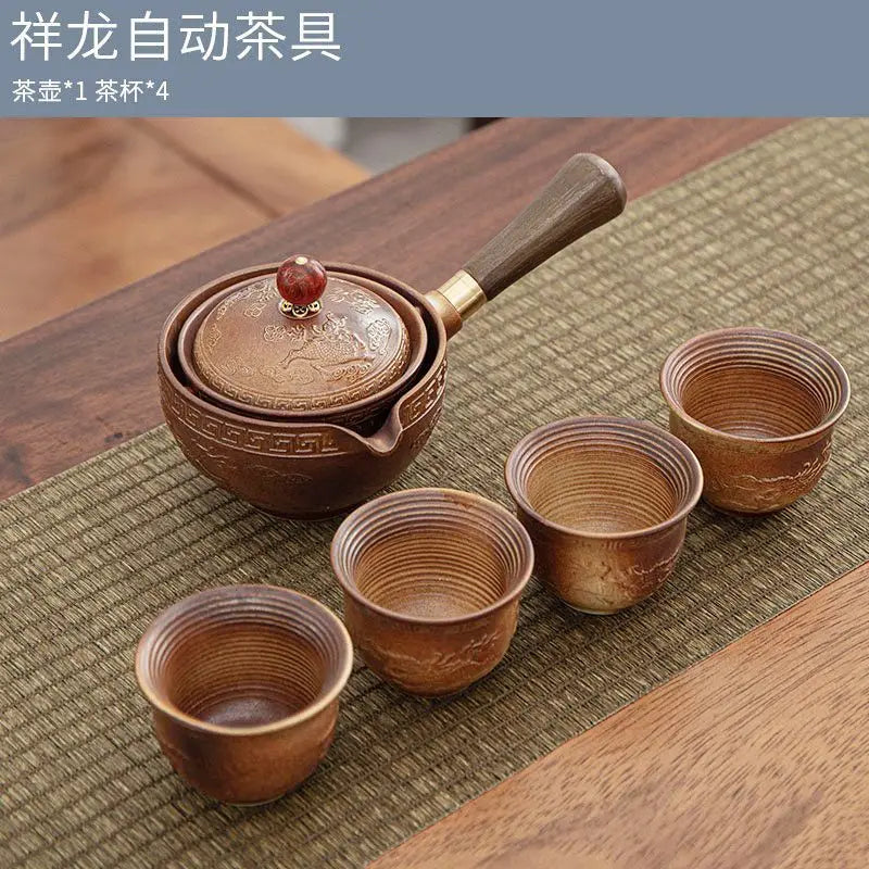 Chinese Gong Fu Tea Set Portable 360 Rotation Teapot Ceramic Tea Maker Infuser Semi-Automatic Teaware for Home Office Travel