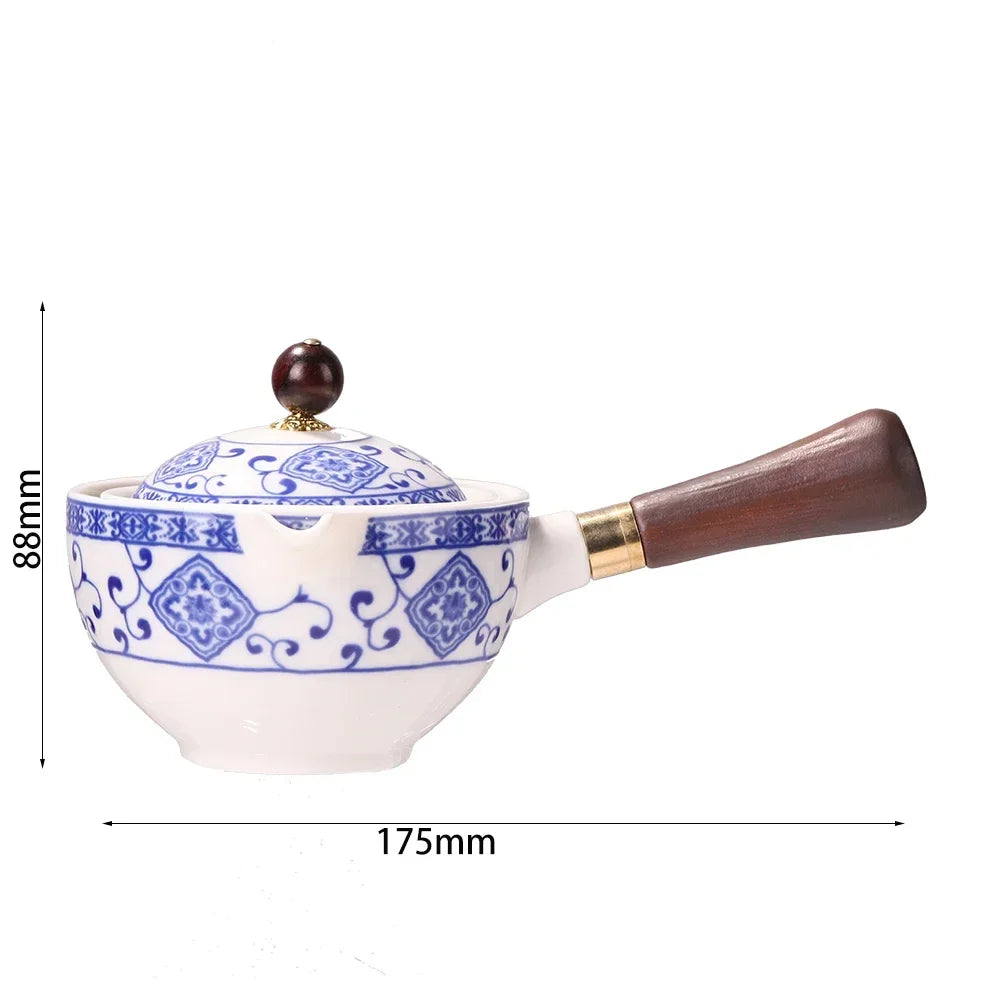 Chinese Gong Fu Tea Set Portable 360 Rotation Teapot Ceramic Tea Maker Infuser Semi-Automatic Teaware for Home Office Travel
