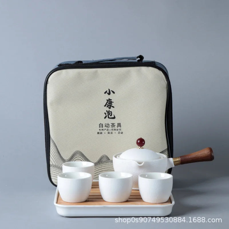 Chinese Gong Fu Tea Set Portable 360 Rotation Teapot Ceramic Tea Maker Infuser Semi-Automatic Teaware for Home Office Travel