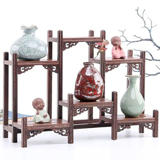 Chinese Kung Fu Tea Pot Craft Holder Shelves Teapot Tea Pet Vase Wood Carving Display Stand Decoration Home Teahouse Accessories