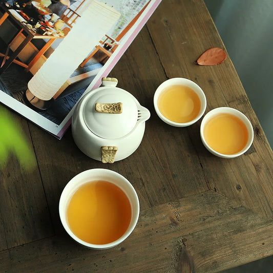 Chinese Kung Fu Tea Set white porcelain Ceramic teapot matt beam pot Japanese household tea cup Portable Outdoor Travel Gaiwan