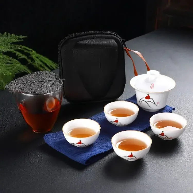 Chinese Kung Fu Teapot Tea Set Ceramic Portable Teapot Set One Pot Two Cup Outdoor Travel Gaiwan Tea Cups of Tea Ceremony Teacup
