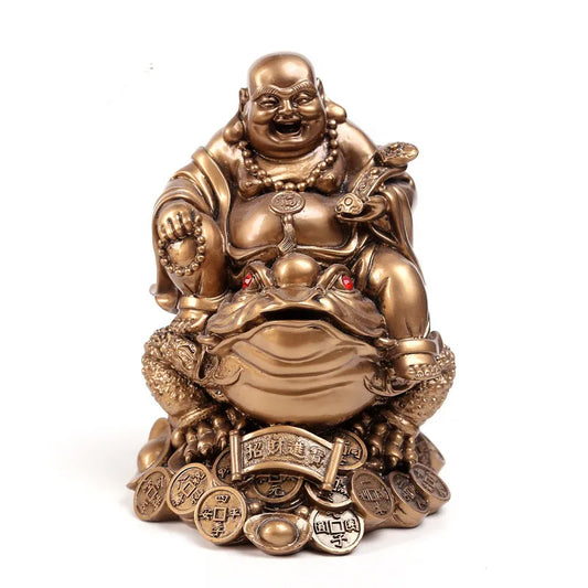 Chinese Mido Buddha Turtle and Buddha Statue Sculpture, Resin Modern Art Statue, Home Feng Shui Decoration, toad Laughing Buddha