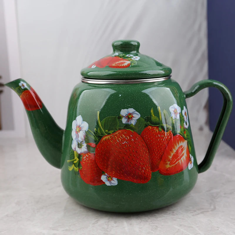 Chinese National Style Enamel Teapot Household Antique Enamel Kettle High Temperature Resistant Boil Overglaze Color Coffee Pot