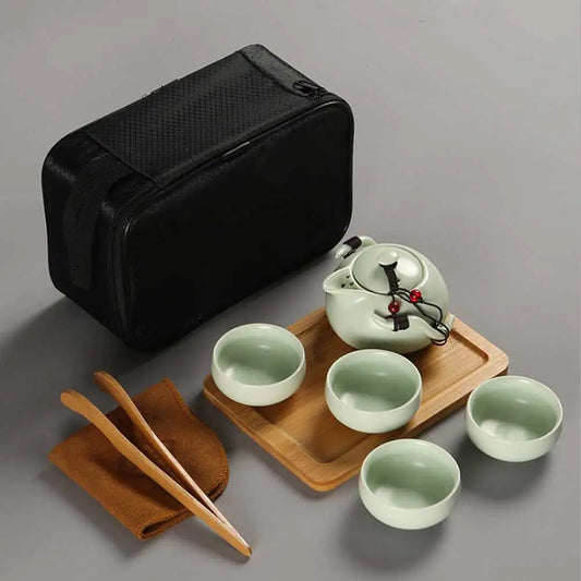 Chinese Pot and Cup Tea Set Travel Kung Fu Ceramic Portable Teacups Teapot Porcelain Gaiwan Cups Ceremony Tools Handmade Mini