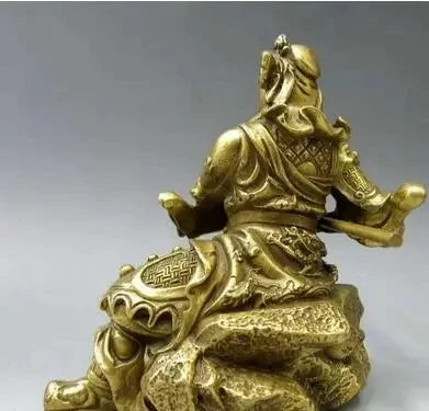 Chinese Pure Brass Copper Dragon Guan Gong Guan Yu warrior figurine statue 12cm