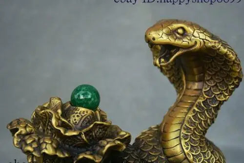 Chinese Pure Brass Feng shui Wealth Zodiac Year Animal Snake Yuanbao Coin Statue