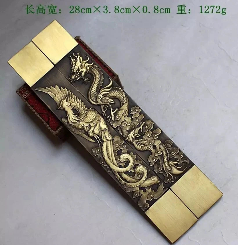 Chinese Rare Collections Great dragon and phoenix statue Copper paper weight