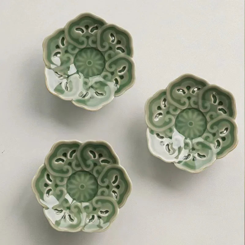 Chinese Retro Ceramic and Celadon Saucer Coaster Yue Kiln Celadon Cup Saucer Tea Mat Household Kung Fu Tea Ceremony Utensil
