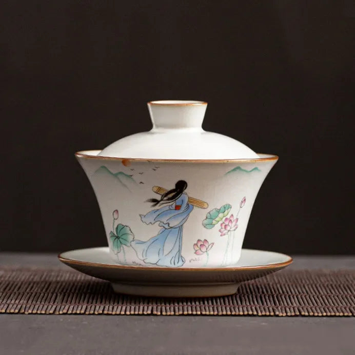 Chinese Ru Kiln Ceramic Gaiwan Travel Tea Bowl Household Handmade Teaware Accessories Drinkware Portable Personal Teacup 150ml