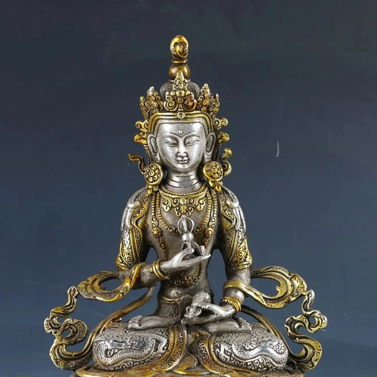 Chinese Silver Copper Gilt Handwork Carved Vajrasattva Statue