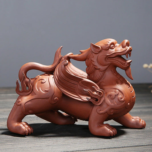 Chinese Style Purple Sand Animal God Beast Sculpture Home Feng Shui Decorative Accessories Tea Set Pet Gift Ornament Statue