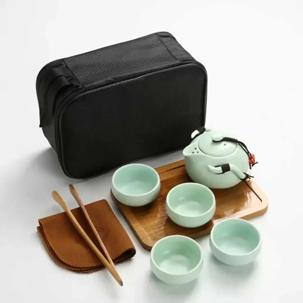 Chinese Tea Travel Set Kung Fu Ceramic Portable Teacups Teapot Porcelain Gaiwan Cups Ceremony Tools Handmade Mini Penguin Pot