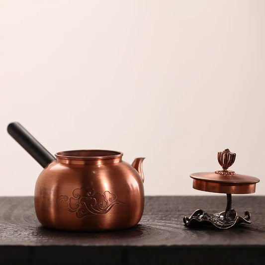 Chinese Teapot Red Copper Pot Handmade Water Jug Retro Health Teapot Metal Tea Infusers Kung Fu Tea Table Household Kettle