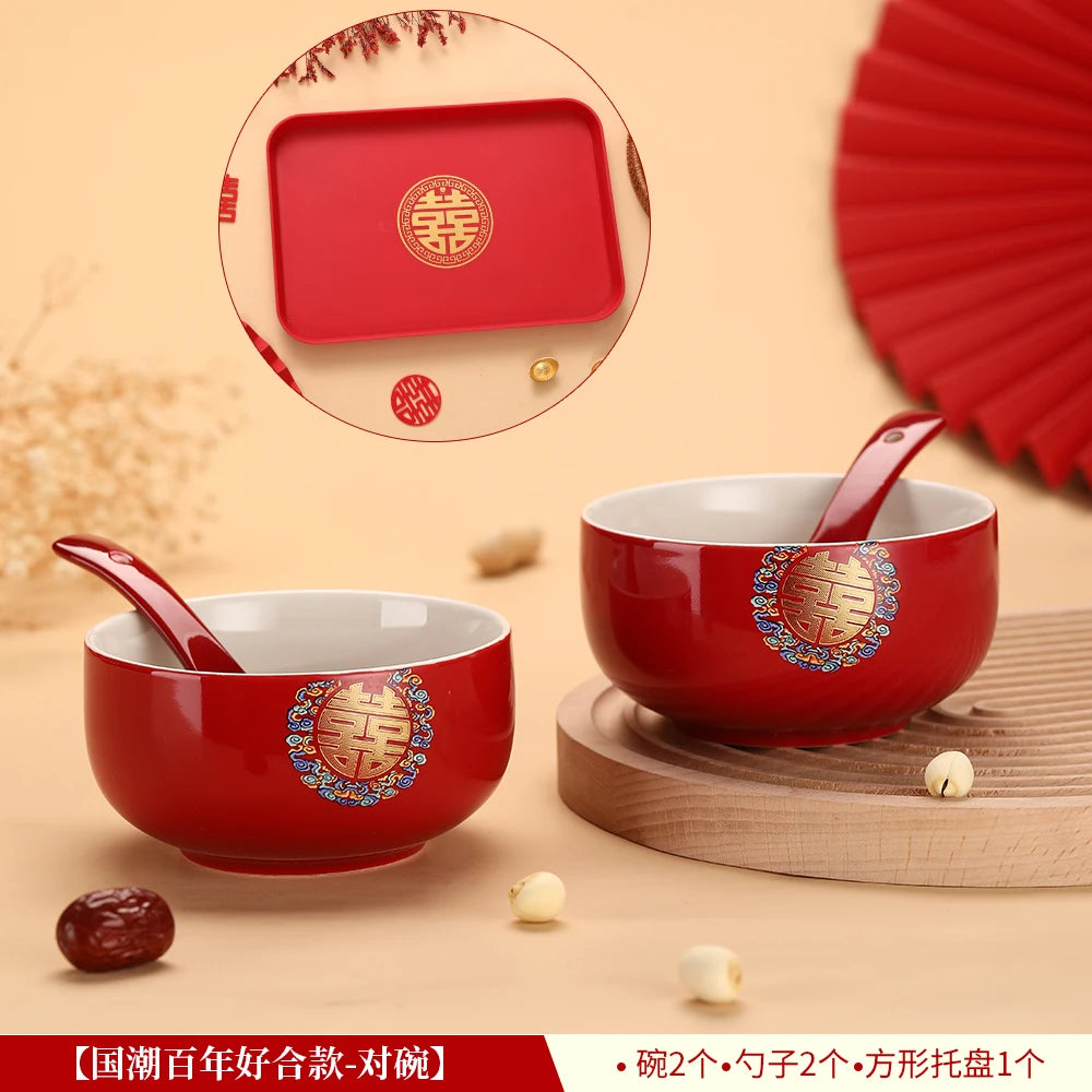 Chinese Wedding Teaware Supplies Exquisite Ceramics Gaiwan Teacup Handmade Tea Maker Double Happiness Bowl High-end Tea Set