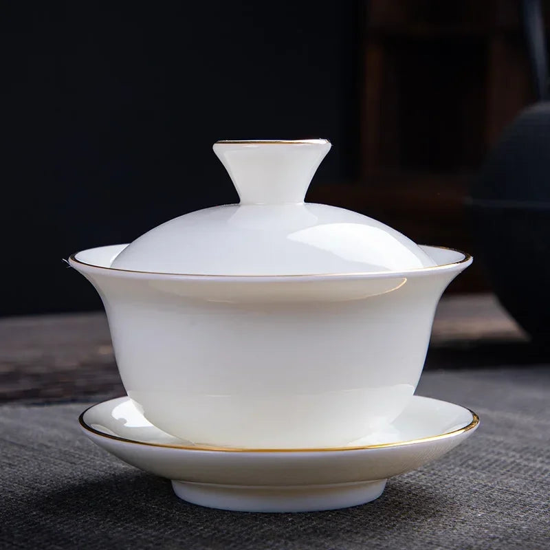 Chinese White Porcelain Phnom Penh Gaiwan Handmade Ceramic Teacup Travel Portable Tea Bowl Home Drinkware Customized Gifts