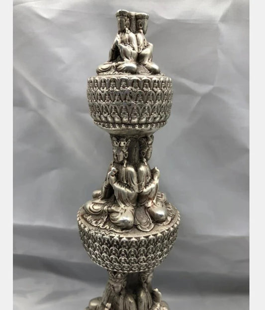 Chinese White copper Buddhist pagoda crafts statue