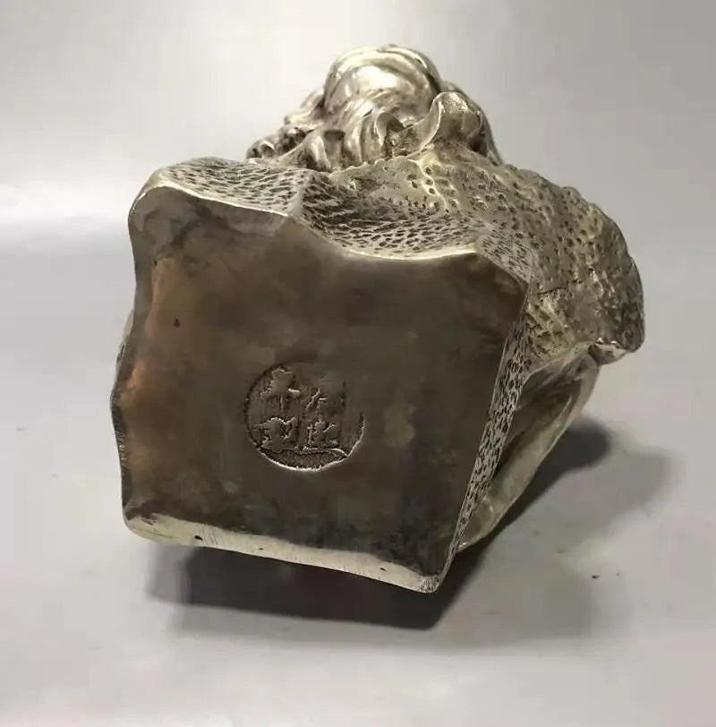 Chinese White copper Monkey King head crafts statue
