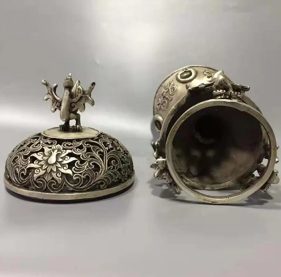 Chinese White copper archaize rosefinch incense furnace crafts statue