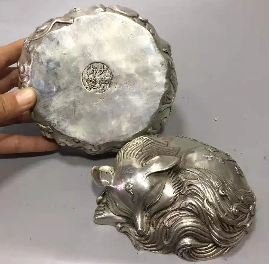 Chinese White copper fox Aroma stove crafts statue