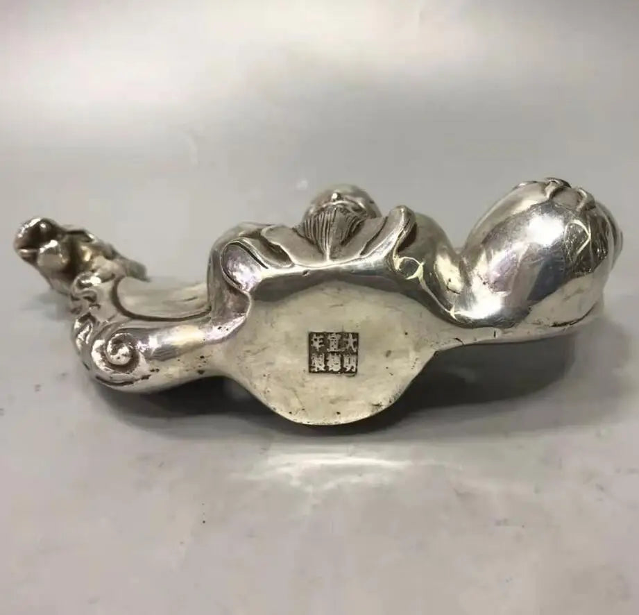 Chinese White copper longevity Buddha Pen rack crafts statue