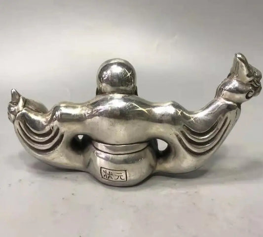 Chinese White copper longevity Buddha Pen rack crafts statue