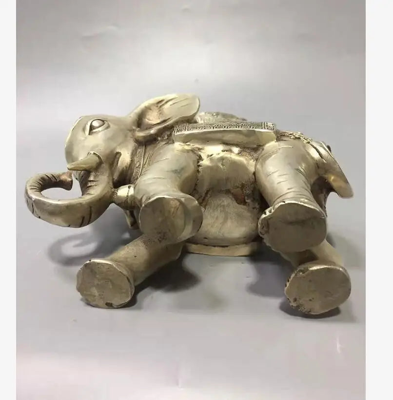 Chinese White copper monkey Sit elephant crafts statue