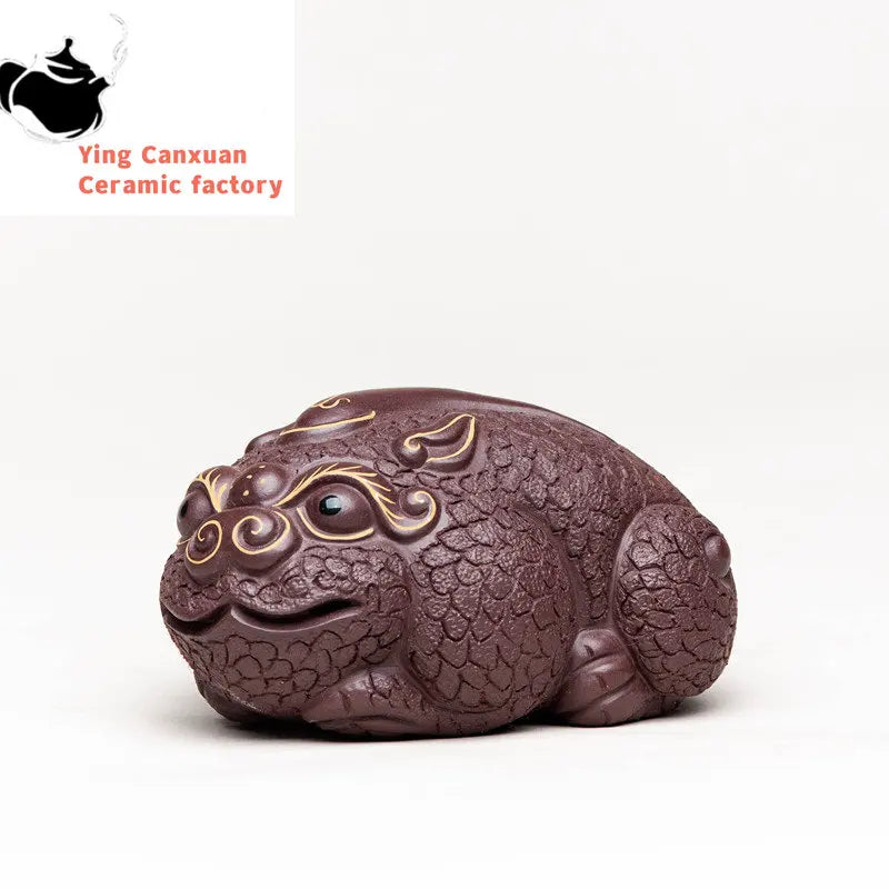 Chinese Yixing Handmade Purple Clay Tea Pet Lucky Animal Statue Ornaments Tea Figurine Desktop Crafts Home Tea Set Decoration