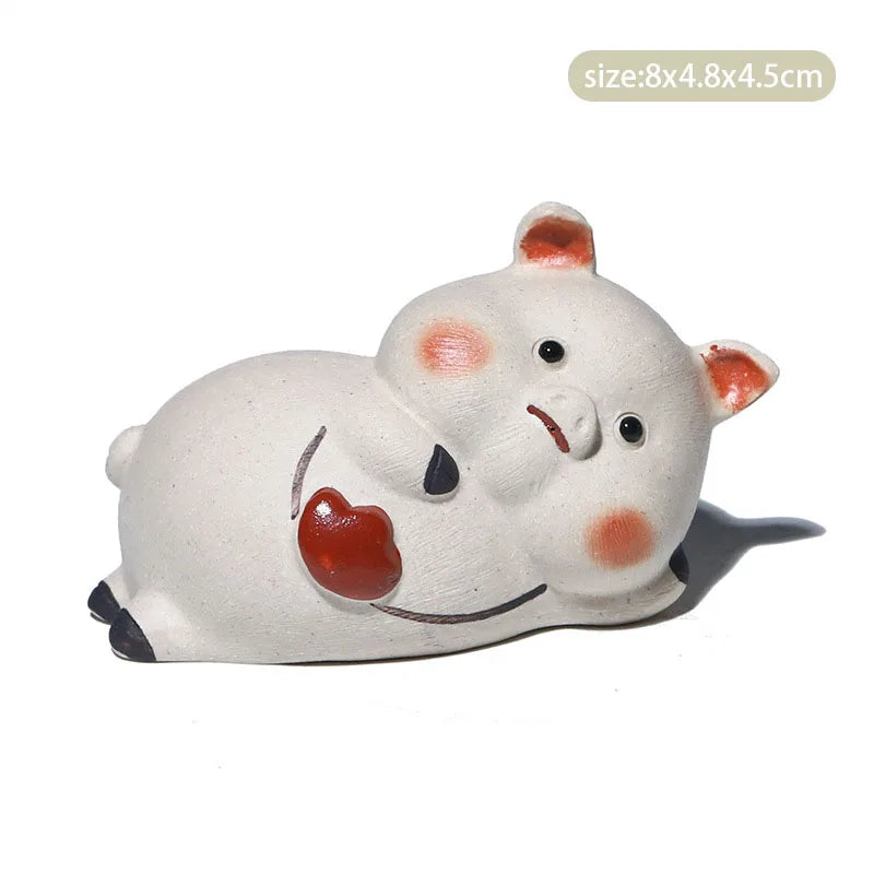 Chinese Yixing Purple Clay Tea Pet Cute Pig Statue Figure Ornaments Desktop Handmade Sculpture Crafts Zisha Tea Set Decoration