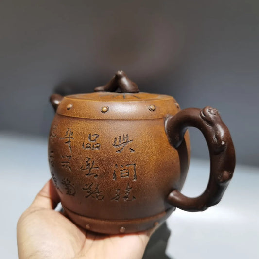 Chinese Yixing Zisha Clay Teapot Bamboo Drum Pot Chen Mingyuan 460ml