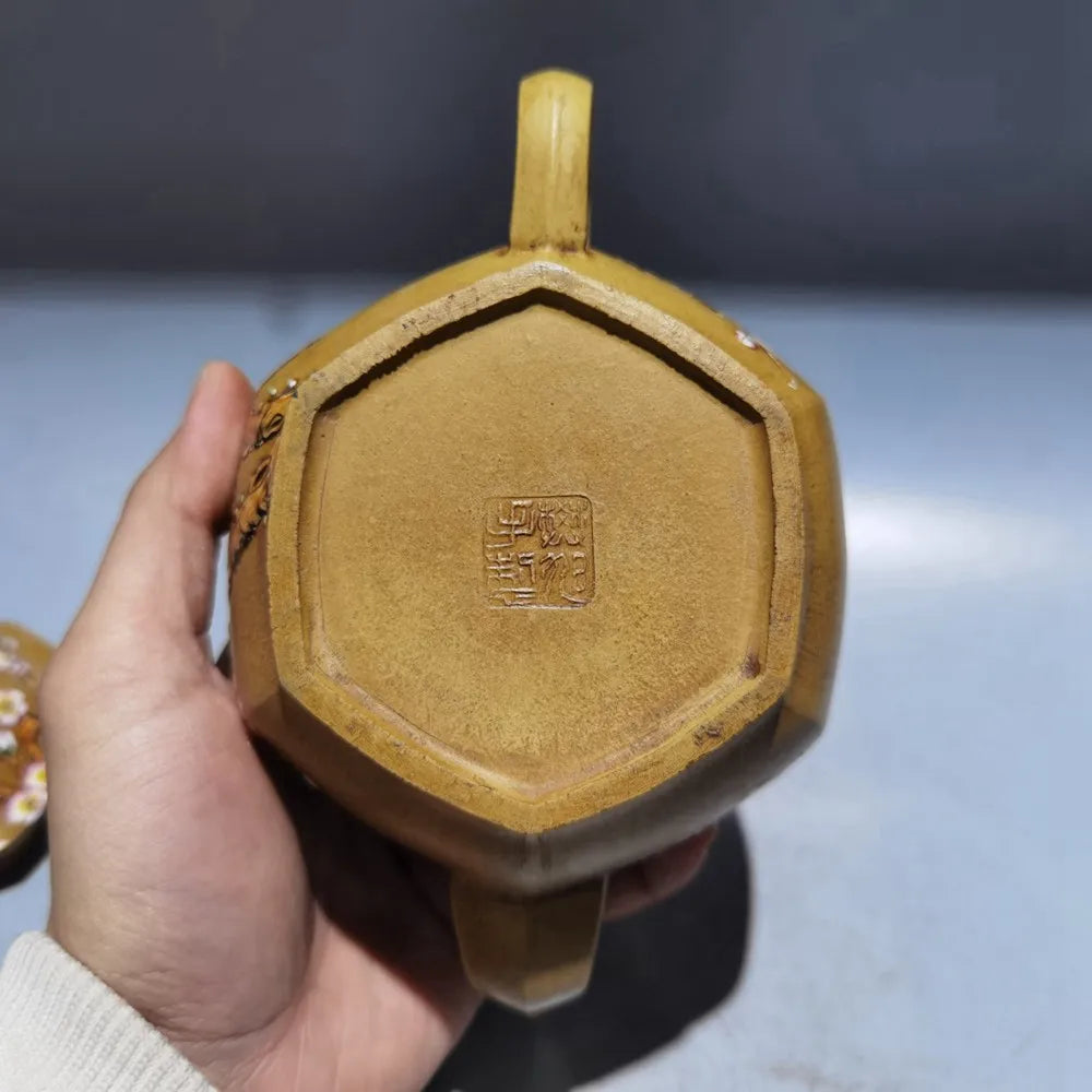 Chinese Yixing Zisha Clay Teapot Colored Hexagonal Pot Fan Xu 450ml